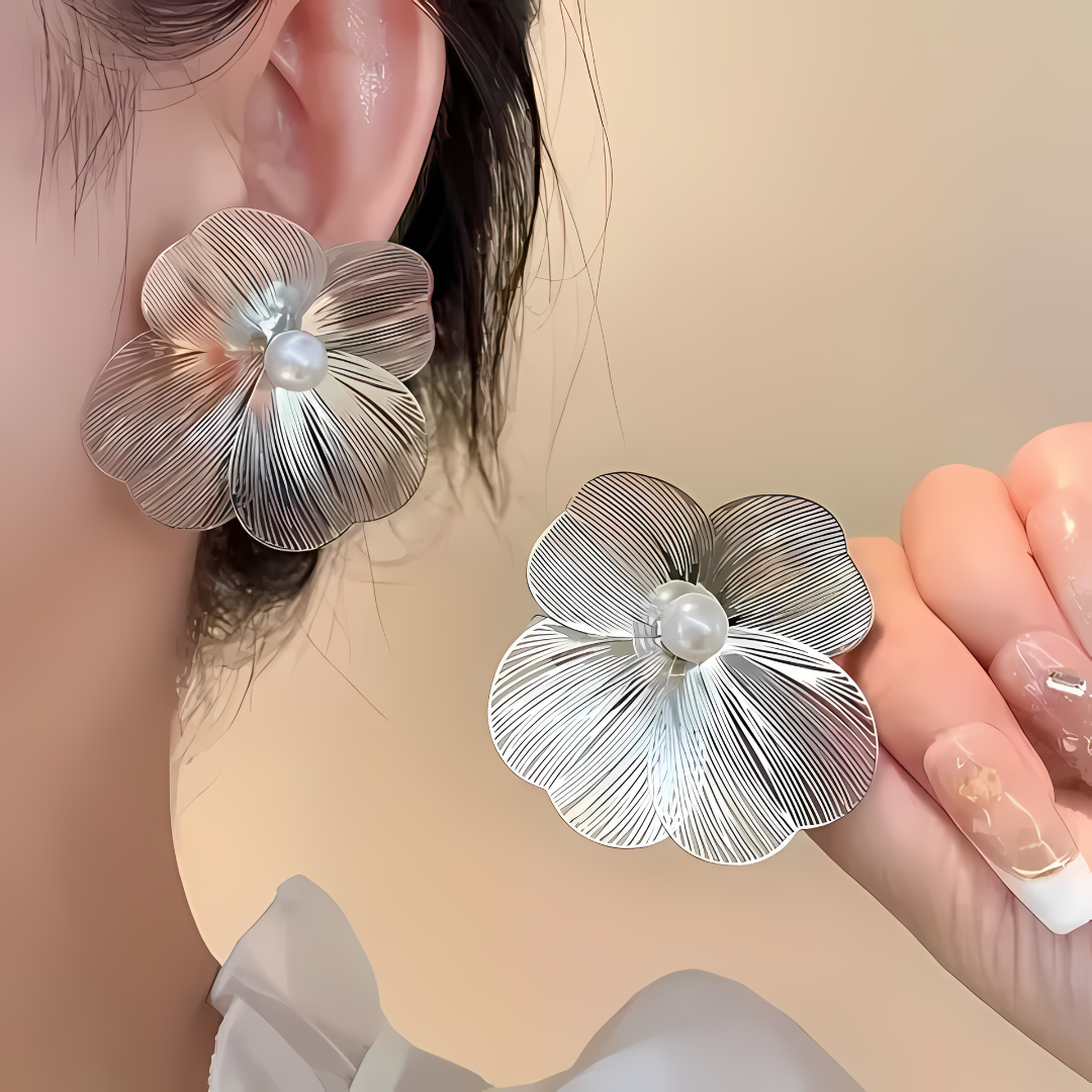 Korean Floral Big Studs Earrings - Image 9