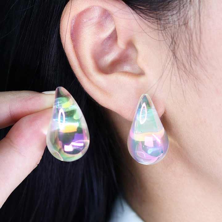 Korean Iridescent Teardrop Earrings - Image 4
