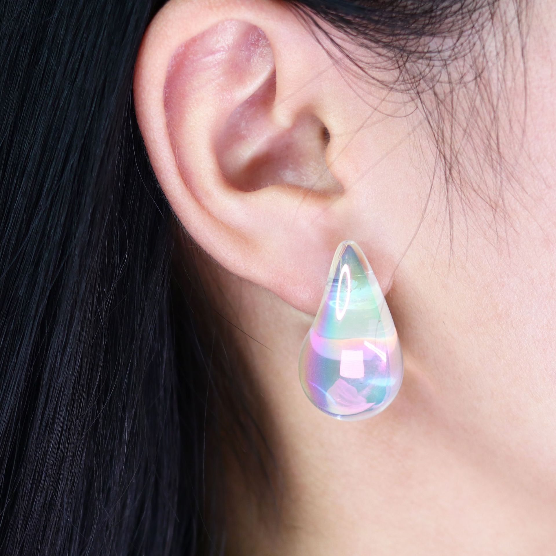 Korean Iridescent Teardrop Earrings - Image 3