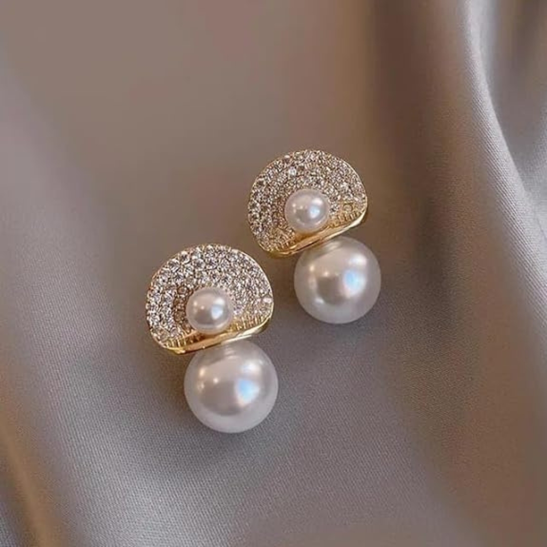 Premium Stone Pearl Stud Earrings - Image 4