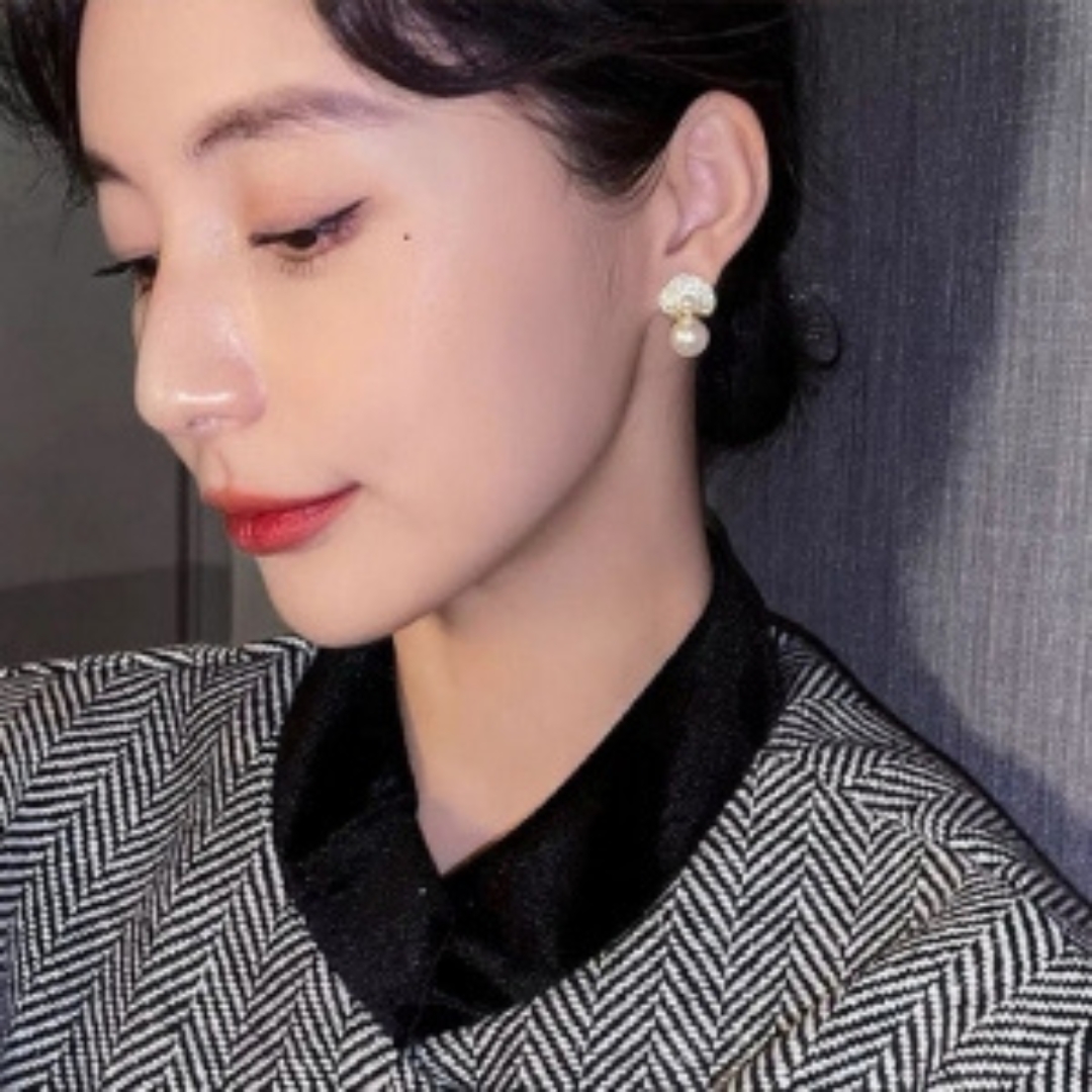 Premium Stone Pearl Stud Earrings - Image 3