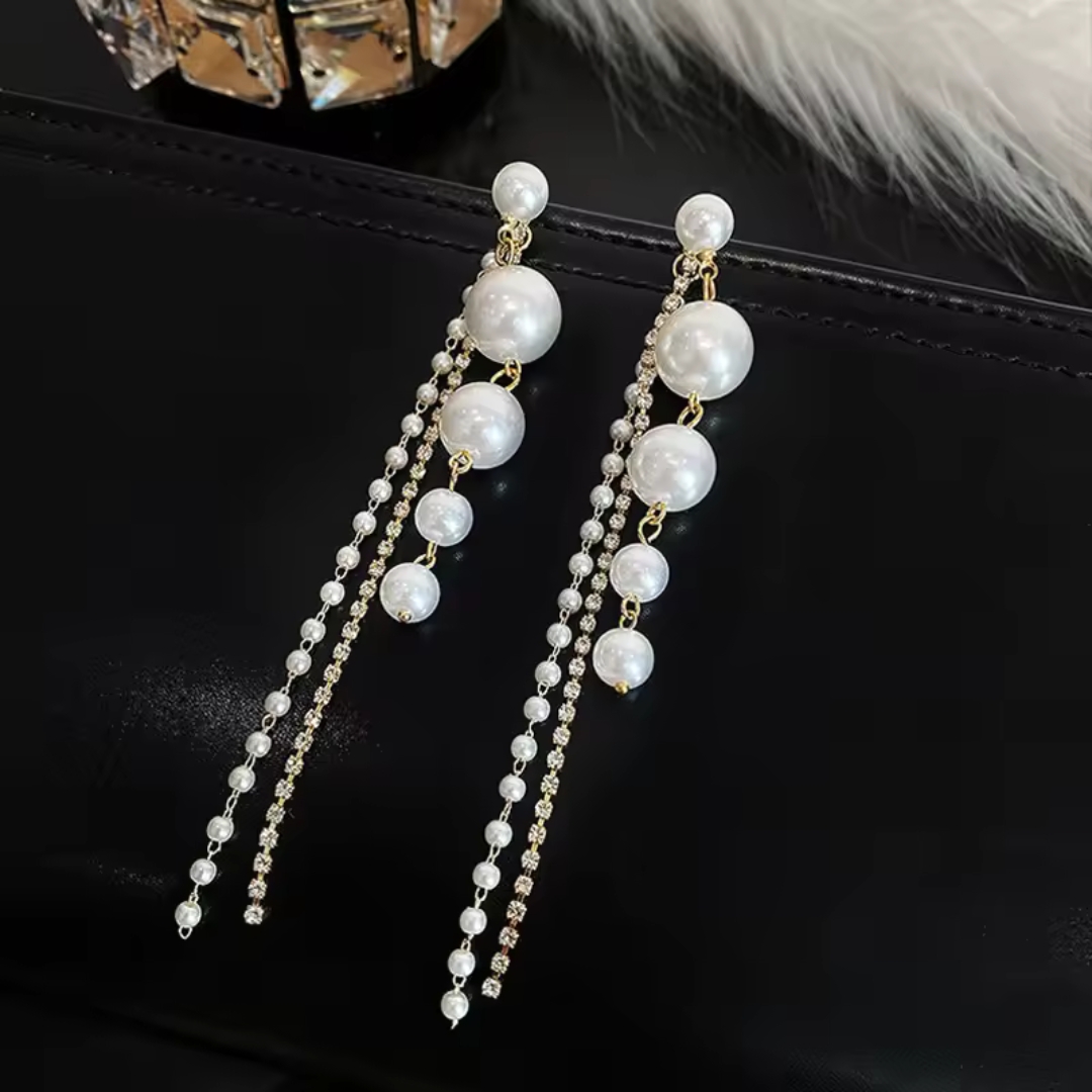 Long Pearl Stone Earrings - Image 2