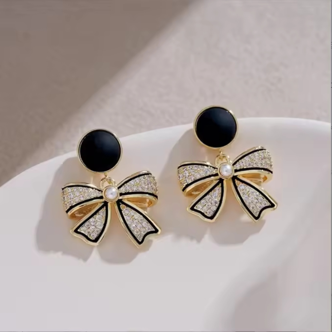 Elegant Stone Bow Earrings